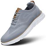 Mens Oxfords Business Shoes Fashion Mesh Lightweight Soft Sole Casual Dress Walking Work Sneakers Comfortable Grey