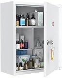 Uniclife Wall Mount Medicine Cabinet with Key Lock Locking First Aid Cabinet Lockable Medical Cabinet Large Capacity Medicine Organizer Secure Steel Wall Cabinet Metal Storage Box, White