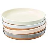 Khen Ceramic Flat Pasta Bowl Plate Set of 4-35oz, Microwave Safe with High Edge for Kitchen and Eating, Large Wide Bowls/Plates for Serving Dinner, Lunch, Salad, Cereals - Pastel Muted Colors Gift