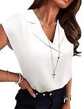 Rapbin Business Casual Tops for Women Short Sleeve Office V Neck Chiffon Summer Shirts Plus Size Career Clothe (White, 2XL)