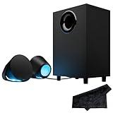 Logitech G560 PC Gaming Speaker System | 2.1 DTS:X Ultra Positional Surround Sound, Immersive Game-Driven LIGHTSYNC RGB, Two Speakers and Subwoofer | with Signature Series Microfiber Cloth