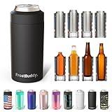 Frost Buddy Universal Can Cooler - Fits All - For Regular 12 & 16 oz or Slim-Size Bottles - Insulated Double-Walled Stainless Steel (MatteBlack)