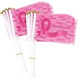 Remagr 50 Pieces Breast Cancer Awareness Small Flags On Stick Mini Pink Ribbon Handheld Flags for Charity Events Parades Festival Celebration