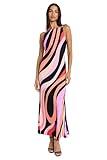 Donna Morgan Women's Sleek Form-Fitting Maxi Floor Length Column Silhouette with Side Slit-Elegant Wedding Guest Dress, Black/Carnation Pink