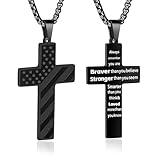 AMAZINGSUN American Flag Cross Necklace for Men.Black Cross Necklace Bible Verse Stainless Steel American Flag Pendant Chain for Men.Graduation Father's Day Birthday Gifts