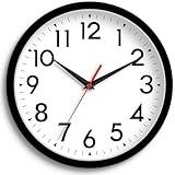 DAXSMY Wall Clock Small Analog 8 Inch Silent Non Ticking Battery Operated Modern Simple Decorative for Kitchen Office Bedroom Bathroom Living Room(Black)