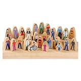 Constructive Playthings Wooden Community Helpers 25-Piece Wood Block Play Figurine Set, Freestanding Inclusive and Diverse Wood Toy Figures for Kids Ages 3+