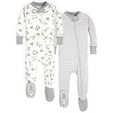 Burt's Bees Baby Baby Boys Sleeper PJs, 100% Organic Cotton, One-Piece Footie, Zip Up Jumpsuit, Snug Fit Pajamas, A Bee C/Stripe, 12 Months
