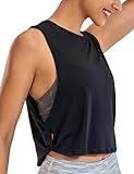 CRZ YOGA Pima Cotton Cropped Workout Tank Tops for Women - Sleeveless Sports Athletic Yoga Running Gym Crop Shirts Black Small