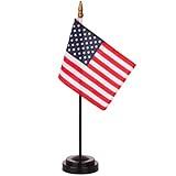 Wuliim Premiun USA Desk Flag Set - 4 x 6 inch Miniature American Desktop Flag with 12" Solid Pole, Black Base and Spear Top | Mini US American Office Table Flags - Vivid Color and Fade Resistant
