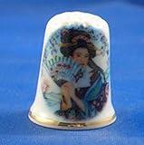 Porcelain China Collectable Thimble - Japanese Lady with Fan with Free Gift Box