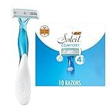 BIC Soleil Comfort Women's Disposable with 4 Blade Razors, Flexible Blades for a Close Shave, Pretty Blue Handles, 10-Pack