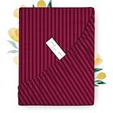 Carressa Linen 100% Egyptian Cotton California King Striped Fitted Sheet Only - 800 Thread Count Damask Strioe Cal King Fitted Sheet, Soft, Cooling Bottom Sheet 16" Deep Pocket - Burgundy Stripe
