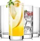 LUNA & MANTHA Drinking Glasses Set of 4, 13 OZ Highball Glass, Lead-Free Crystal Water Glassware, Tall Glass Cups for Mojito, Tom Collins, Cocktail, Home Bar