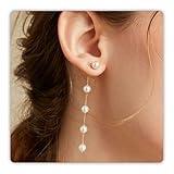 Trinckle Pearl Earrings for Women, 14k Gold Pearl Drop Earrings Boho Summer Earrings Bridal Gifts, 5mm White Pearl Dangle Bride Wedding Guest Earrings as Statement Prom Birthday Pearl Jewelry