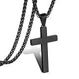 P. BLAKE Cross Necklace for Men, Stainless Steel Mens Cross Pendant Chain Christian Religious Jewelry Valentines Christmas Gifts Him Male Son Teen Teenage Boys Black