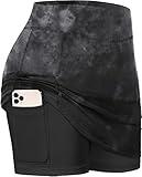 BLEVONH Womens Summer Tennis Skirts with Shorts Underneath, Pickleball, Athletic, Workout and Golf Skorts with Pockets Black Grey Tie-dye Medium