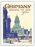 Germany Wants to See You - Berlin - German Railroads - Vintage Railroad Travel Poster by Friedel Dzubas c.1925 - Master Art Print (Unframed) 9in x 12in