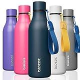 BJPKPK Insulated Water Bottles, 18 oz Stainless Steel Metal Water Bottle with Strap, BPA Free Leak Proof Thermos, Mugs, Flasks, Reusable Water Bottle for Sports & Travel, Navy Blue