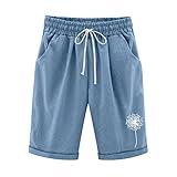 Ladies Shorts Bermuda Linen Shorts for Women Casual 2025 Summer Bermuda Drawstring Beach Yoga with Pockets for Women Summer Outfits for Blue xx-Large Day+Prime