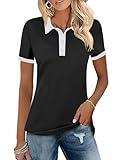 LOMON Women's Lightweight Polo T-Shirt Short Sleeve - Summer Breathable Casual Top, Stretchy Tennis Golf Shirt for Women Black L