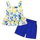 SOLOYEE Toddler Girl Clothes Summer Outfits, Sleeveless Ruffle Hem Tank Top + Shorts 2Pcs Cute Baby Girls Clothing Set (Dark Blue,18-24 Months)