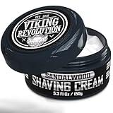 Viking Revolution Luxury Shaving Cream for Men- Sandalwood Scent - Soft, Smooth & Silky Shaving Soap - Rich Lather for the Smoothest Shave - 5.3oz