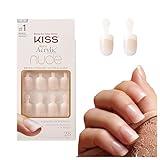KISS Salon Acrylic Nude French Tip Press On Nails Short, ‘Breathtaking’, Beige, Squoval, Includes 28 Fake Nails, Nail Glue 2g, 1 Manicure Stick, 1 Mini File