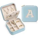 Vlando Teacher Appreciation Gifts for Women, Travel Jewelry Case for Mothers Day Gifts, Travel Gifts for Teacher, Travel Essentials Small Jewelry Box, Jewelry Travel Organizer - Letter A, Blue