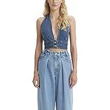 Levi's Women's Daisy Denim Halter Top, (New) Indigo Stonewash, Medium