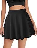 AURUZA Mini Skirts for Women, Casual Mini Stretch Waist Flared Plain Pleated Skater Skirt, Basic Versatile Stretchy Flared Summer Mini Skirt (Black, L)
