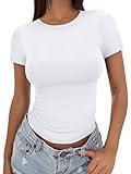 Trendy Queen Womens Basic T Shirts Summer Tops 2025 Crop Short Sleeve Slim Fit Tee Cute Gym Workout Clothes White S