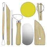 Evwoge 8-Piece Pottery Tool Set, Wooden Clay Sculpting Tools with Sponge, Wire Cutter and Modeling Tools for Ceramics