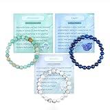Clearain Set of 3pcs Natural Crystal Bead Bracelet for Women, Healing Stone Chakra Stretch Beaded Bracelets Anxiety Relief Bracelet Lapis Amazonite Howlite