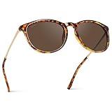 WearMe Pro Women's Round Sunglasses with Polarized UV Protection, Trendy Retro Designer Style (Tortoise Frame/Brown Lens)
