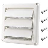 Funmit 4" Dryer Vent Cover for Exterior Wall Vent Hood Outlet Airflow Vent Dryer Air Vent with Screen Includes 4 Screw for Easy Installation (White)