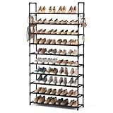 VTRIN 10-Tier Shoe Rack - Large Capacity 50 Pair Organizer with Two Hooks - Sturdy Metal Shoe Shelf for Entryway, Closet, Bedroom