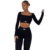 Pimp City Clothing Women’s 2-Piece Athleisure Set – Long Sleeve Crop Top & High Waist Leggings