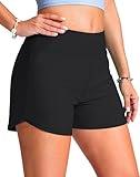G Gradual Women's 4" Swim Board Shorts High Waisted Tummy Control Swimsuit Bathing Suit Bottoms for Women with Liner Pocket(Black,L)