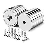 DIYMAG Neodymium Round Base Cup Magnet,60LBS Strong Rare Earth Magnets with Heavy Duty Countersunk Hole and Stainless Screws for Refrigerator Magnets,Office,Craft,etc-Dia 0.98 inch-Pack of 12