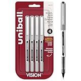 uni-ball Vision Stick Roller Ball Pens, Fine Point, Black Ink, Pack of 4