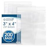 Spartan Industrial - 3” X 4” (200 Count) 2 Mil Clear Reclosable Zip Plastic Poly Bags with Resealable Lock Seal Zipper