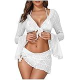 Big Deals Day October Bathing Suits for Women 4 Piece Push up Sexy Cheeky Triangle Bikini Swimsuits with Lace Hollow Cover up Sarong Skirts Thong Bikini