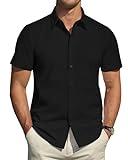 J.VER Men's Dress Shirts Regular Fit Stretch Stain Proof Short Sleeve Shirt Casual Button Down Shirts for Men Black Large