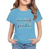 Kids Girls Boys Graphic Tees Back to School T-Shirts Happy First Day of School Second Grade (Light Blue-b, 12-13 Years)