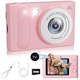 Camera Selfie 1080P HD Video Dual Lens, 48MP Digital Point and Shoot Cameras with 8X Zoom, Fill Light & 32GB SD Card, Vintage Compact Small Camera for Boys Girls Kids (Pink)