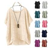 Warehouse Clearance of Sale Spring Sale Clearance of Sale Todays Daily Deals Linen Shirts for Women 2025 Summer Oversized Crewneck Short Sleeve Tops Loose Fit Solid Color Blouses Khaki-a Medium
