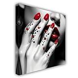ZHOUWALLPIC Nails Woman Canvas Wall Art Black and White Red Lips Paintings Fashion Lady Artwork Picture Prints Girl Room Decor Framed(Lips-1,28.00" x 28.00")