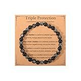 Triple Empath Protection Bracelet Gifts for Women,Protection Healing Crystal Bracelet, Evil Eye Jewelry Bracelets Mental Health Anxiety Relief Gifts, Tourmaline Hematite Black Obsidian Bracelets-6mm