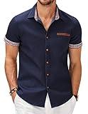 COOFANDY Mens Cotton Slim Fit Short Sleeve Button Down Shirts Summer Denim Shirt, Navy Blue, X-Large